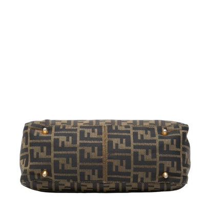 Fendi Zucca Brown Black Canvas Leather Women's Fendi