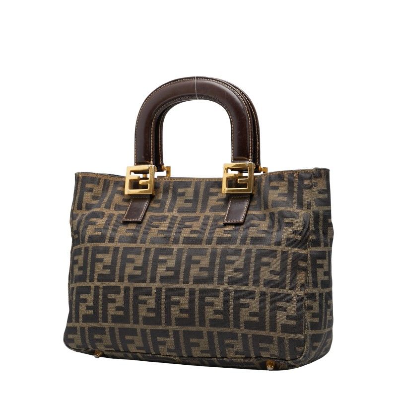 Fendi Zucca Brown Black Canvas Leather Women's Fendi