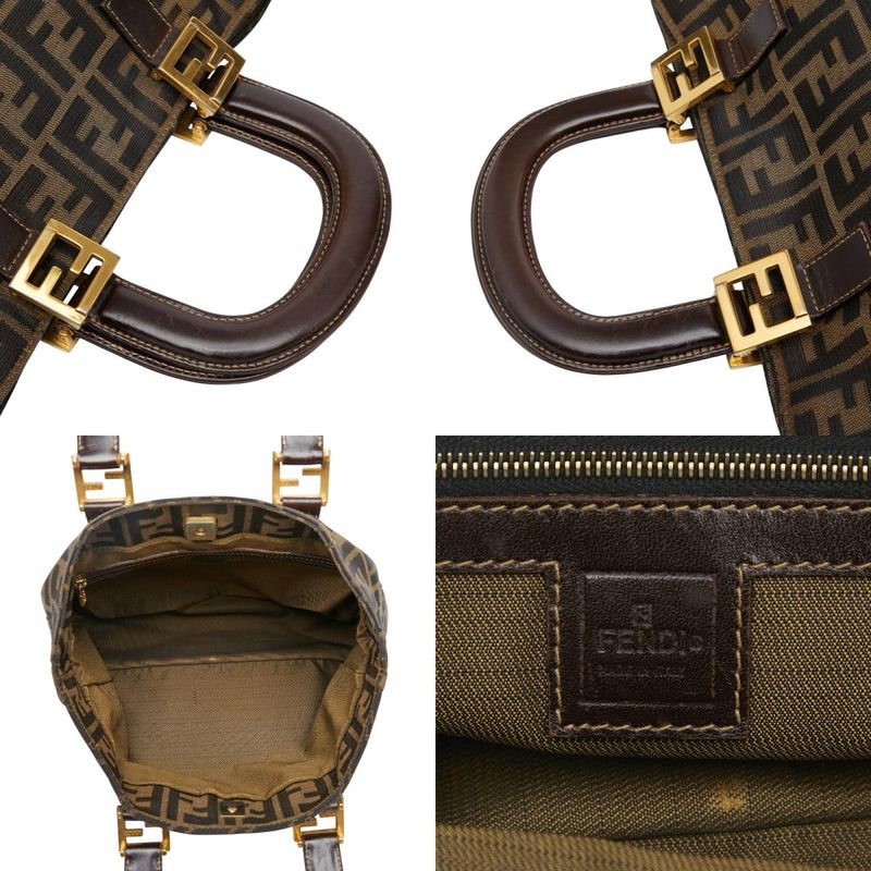 Fendi Zucca Brown Black Canvas Leather Women's Fendi