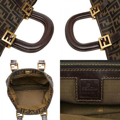 Fendi Zucca Brown Black Canvas Leather Women's Fendi