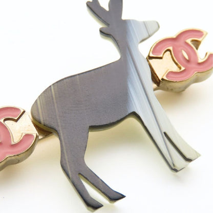 Chanel Brooch Metal Gold Black Pink Reindeer Here Mark Ladies Women Chanel