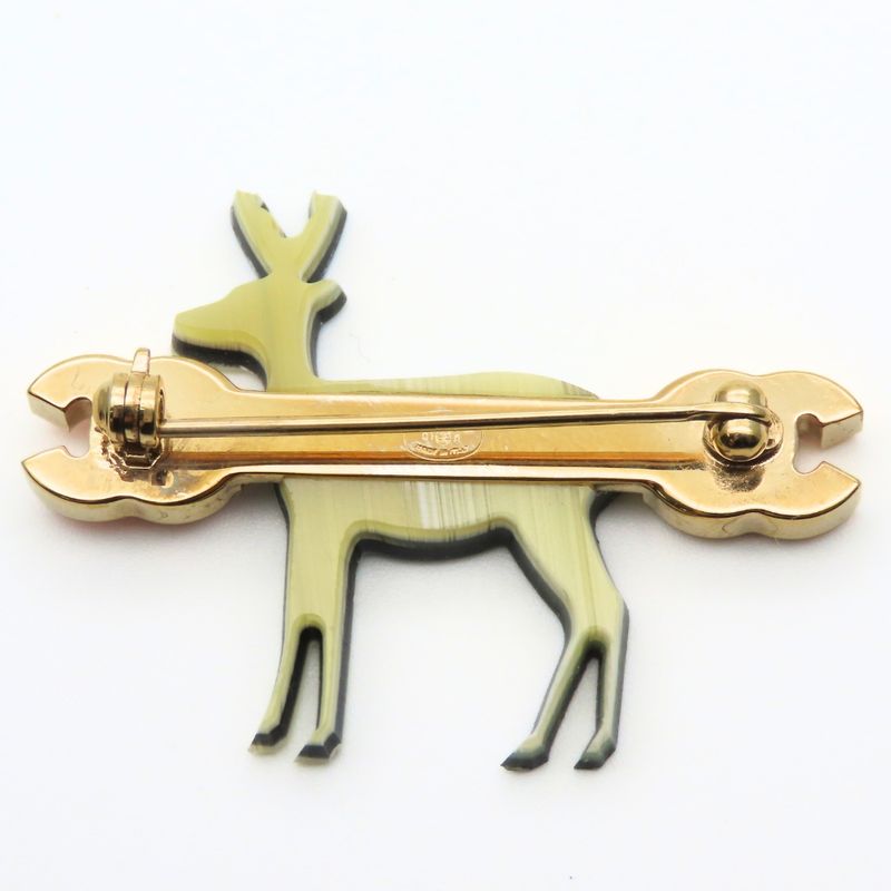 Chanel Brooch Metal Gold Black Pink Reindeer Here Mark Ladies Women Chanel
