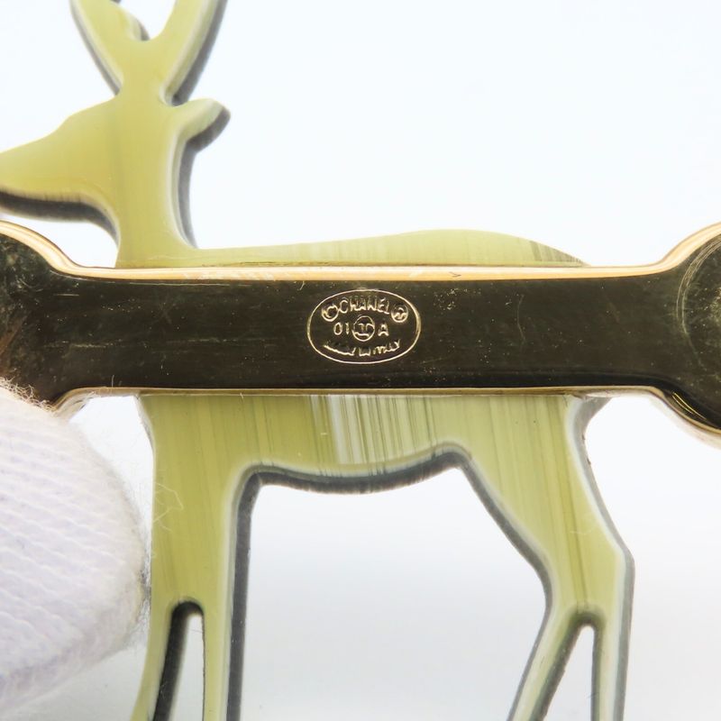 Chanel Brooch Metal Gold Black Pink Reindeer Here Mark Ladies Women Chanel