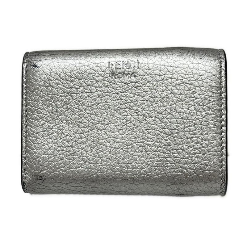 Fendi Trifold Wallet Peekaboo 8m0426 Silver Leather