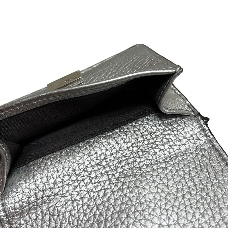 Fendi Trifold Wallet Peekaboo 8m0426 Silver Leather
