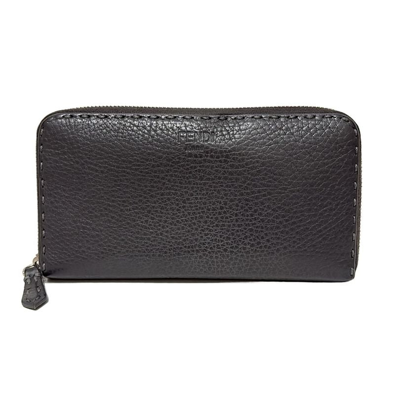 Fendi Long Wallet Selleria 8m0299 Dark Gray Round Zipper Leather