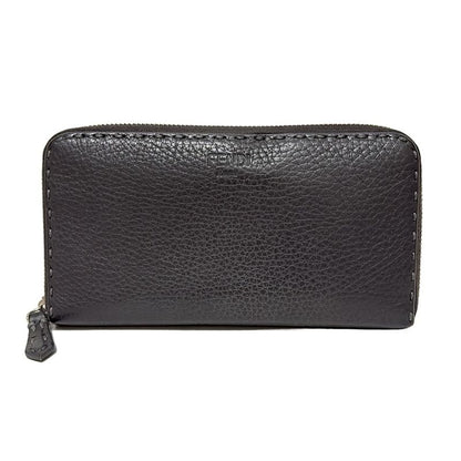Fendi Long Wallet Selleria 8m0299 Dark Gray Round Zipper Leather