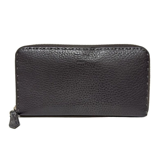 Fendi Long Wallet Selleria 8m0299 Dark Gray Round Zipper Leather