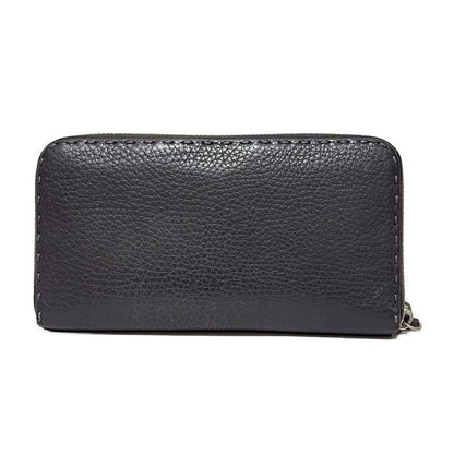 Fendi Long Wallet Selleria 8m0299 Dark Gray Round Zipper Leather