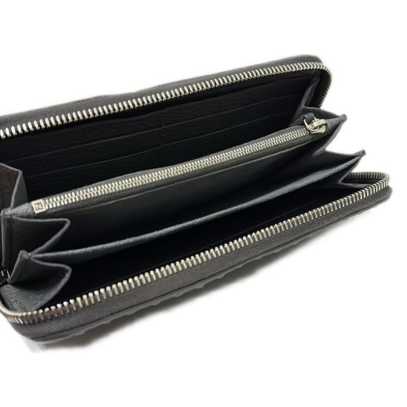 Fendi Long Wallet Selleria 8m0299 Dark Gray Round Zipper Leather