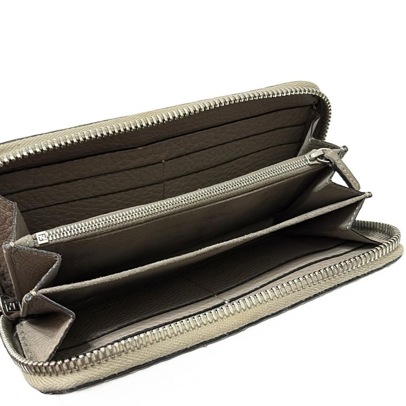 Fendi Long Wallet Selleria 8m0374 Gray Beige Round Zipper Leather