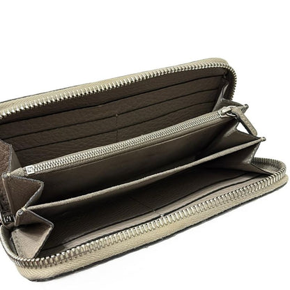 Fendi Long Wallet Selleria 8m0374 Gray Beige Round Zipper Leather