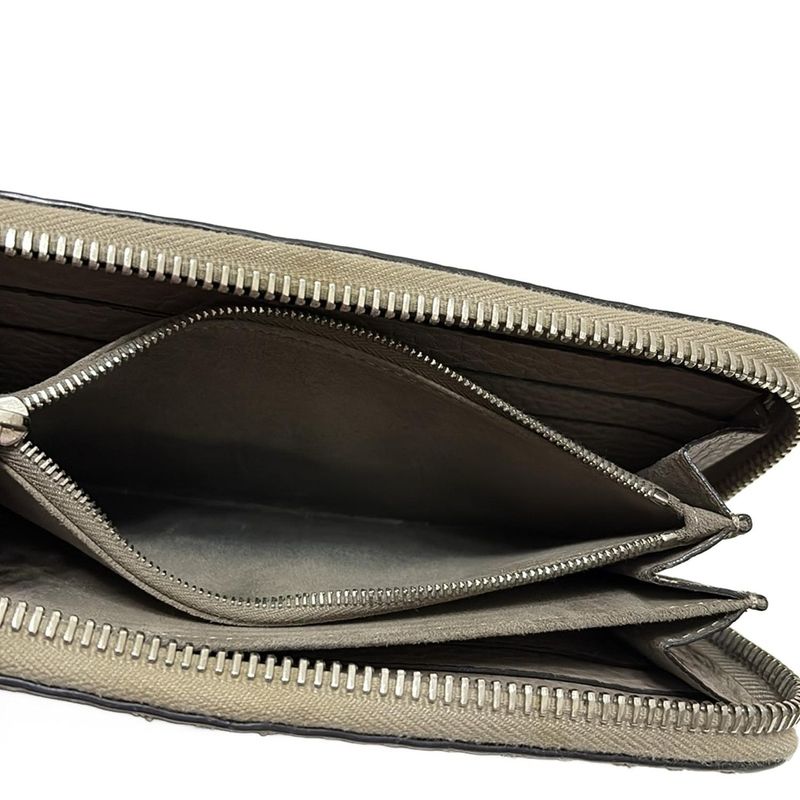 Fendi Long Wallet Selleria 8m0374 Gray Beige Round Zipper Leather