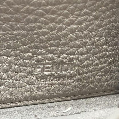 Fendi Long Wallet Selleria 8m0374 Gray Beige Round Zipper Leather