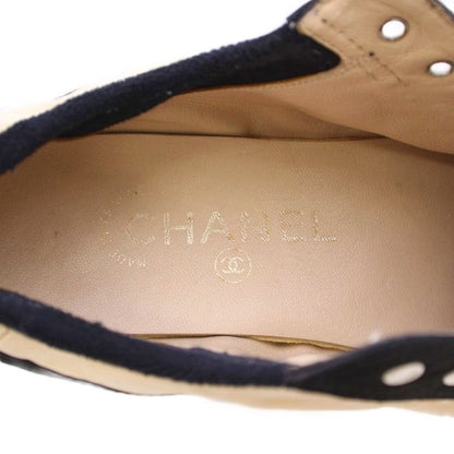 Chanel Coco Mark Low Cut Sneakers Shoes Thick Bottom Logo 38 Black Ivory BB