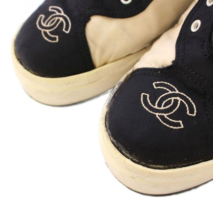 Chanel Coco Mark Low Cut Sneakers Shoes Thick Bottom Logo 38 Black Ivory BB