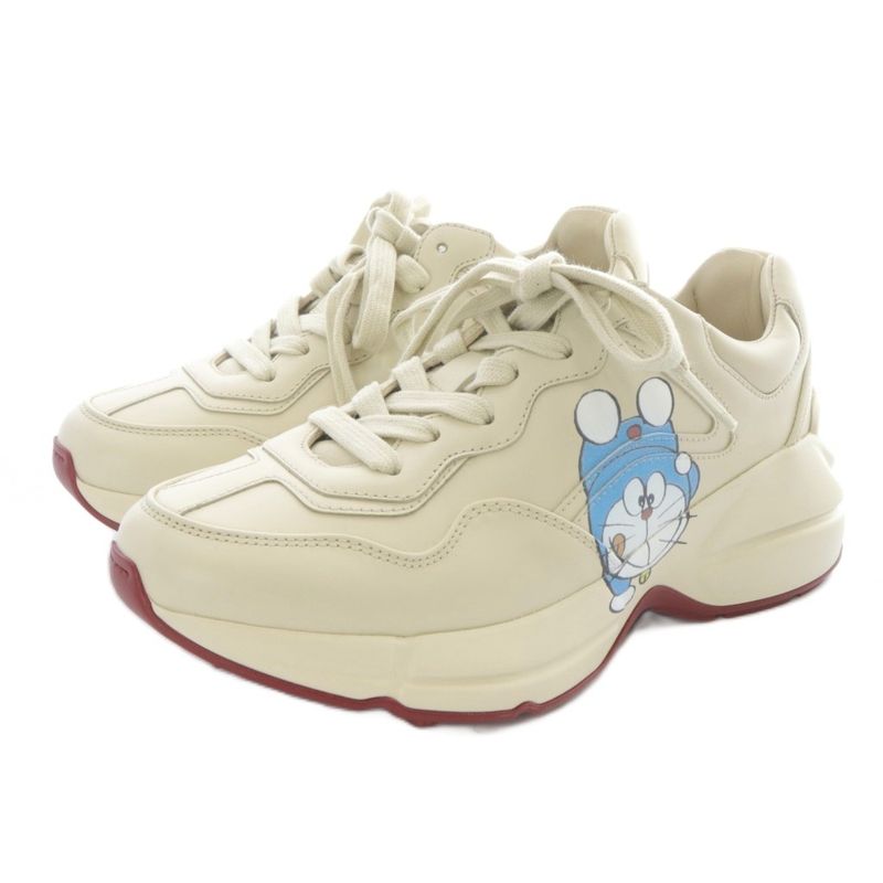 Gucci Doraemon Leighton Leather Sneakers 35 Beige 655037