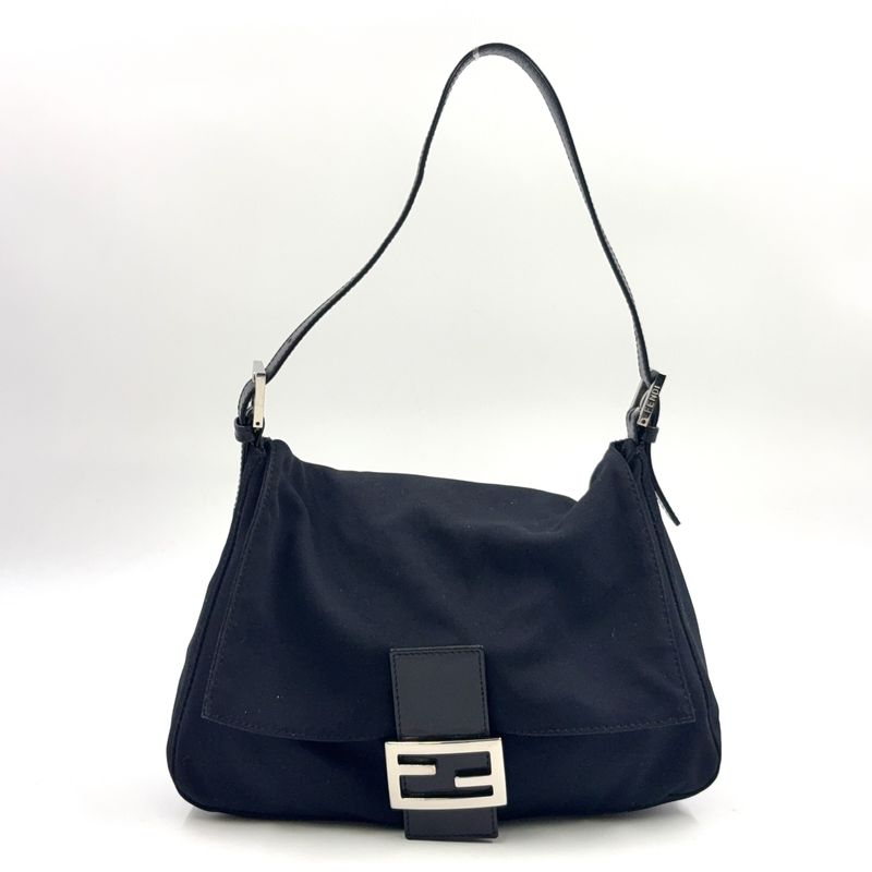 Fendi Hobo Mamma Bucket Fabric Black Handbag Silver