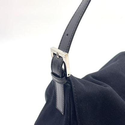 Fendi Hobo Mamma Bucket Fabric Black Handbag Silver