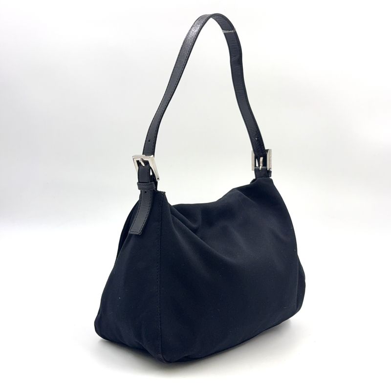 Fendi Hobo Mamma Bucket Fabric Black Handbag Silver