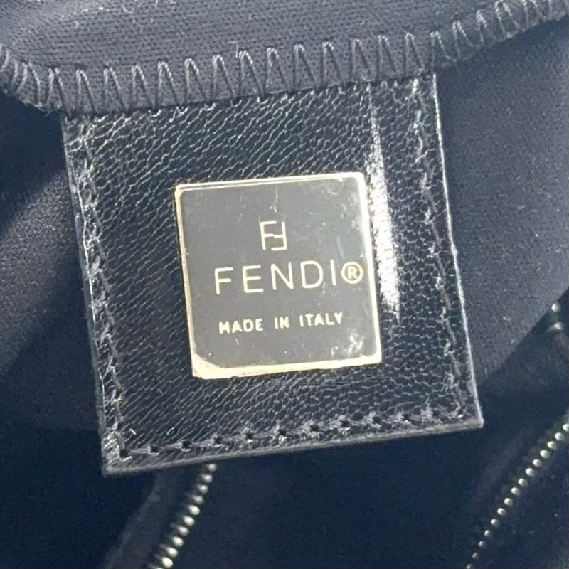 Fendi Hobo Mamma Bucket Fabric Black Handbag Silver