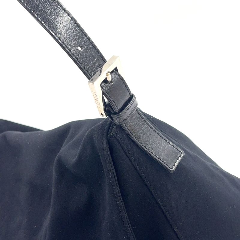 Fendi Hobo Mamma Bucket Fabric Black Handbag Silver