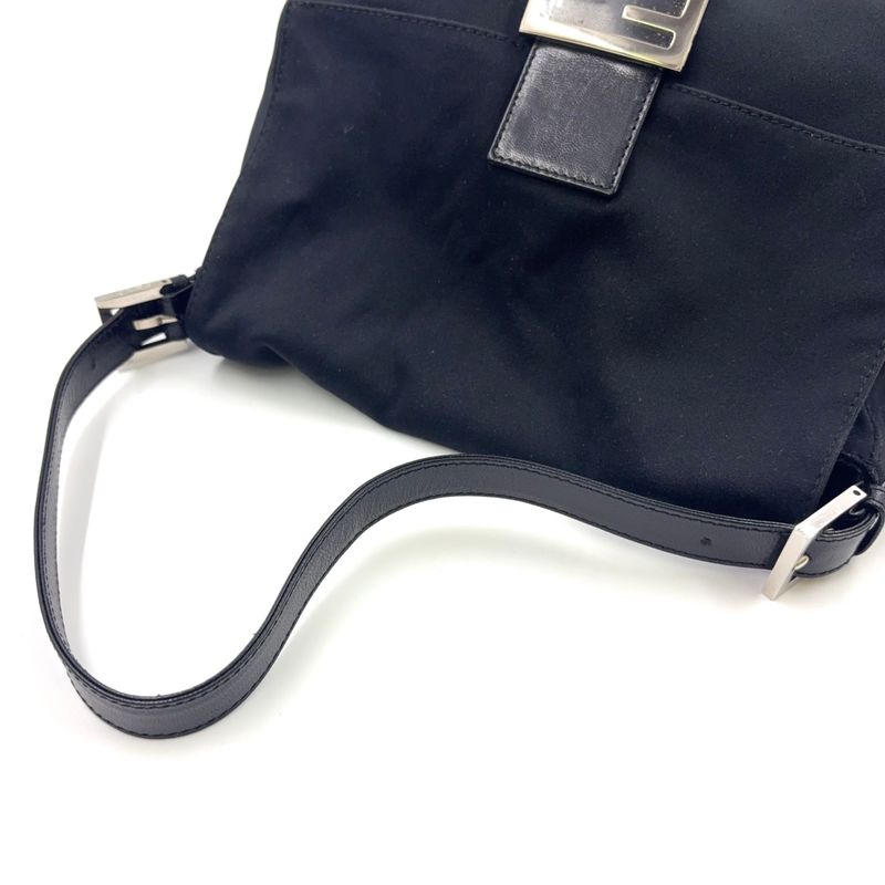 Fendi Hobo Mamma Bucket Fabric Black Handbag Silver