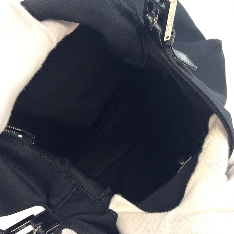 Fendi Hobo Mamma Bucket Fabric Black Handbag Silver