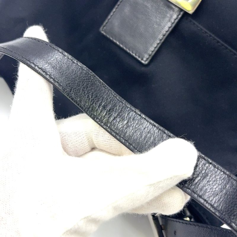 Fendi Hobo Mamma Bucket Fabric Black Handbag Silver