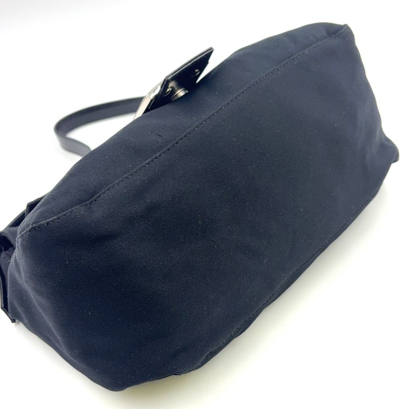 Fendi Hobo Mamma Bucket Fabric Black Handbag Silver