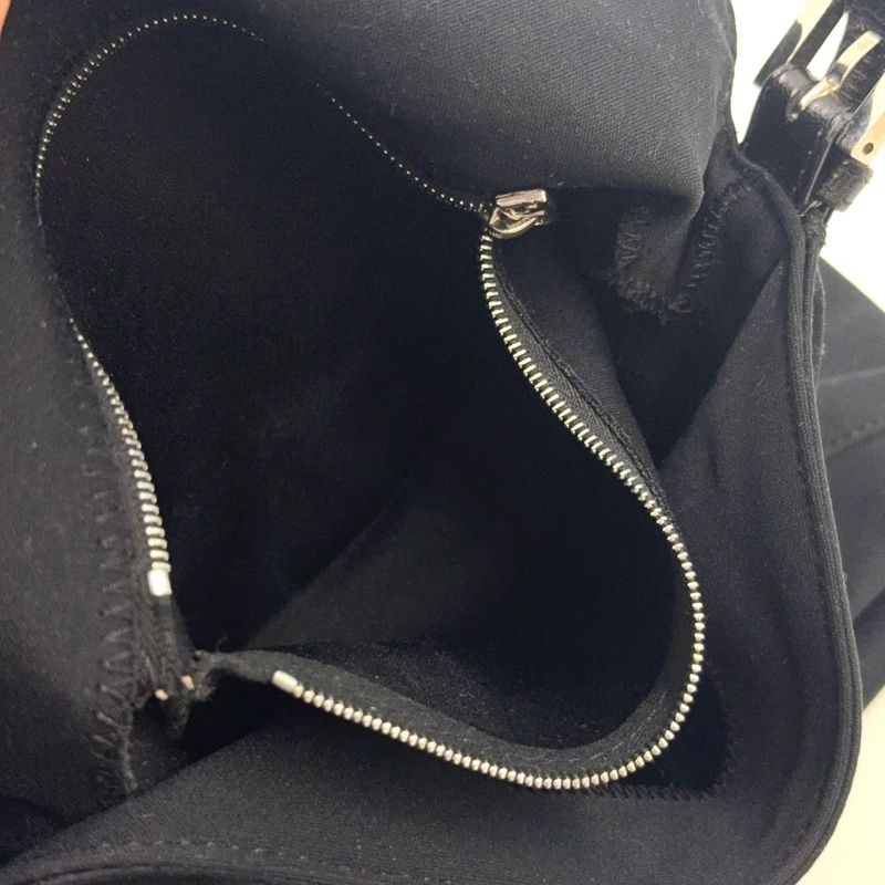 Fendi Hobo Mamma Bucket Fabric Black Handbag Silver