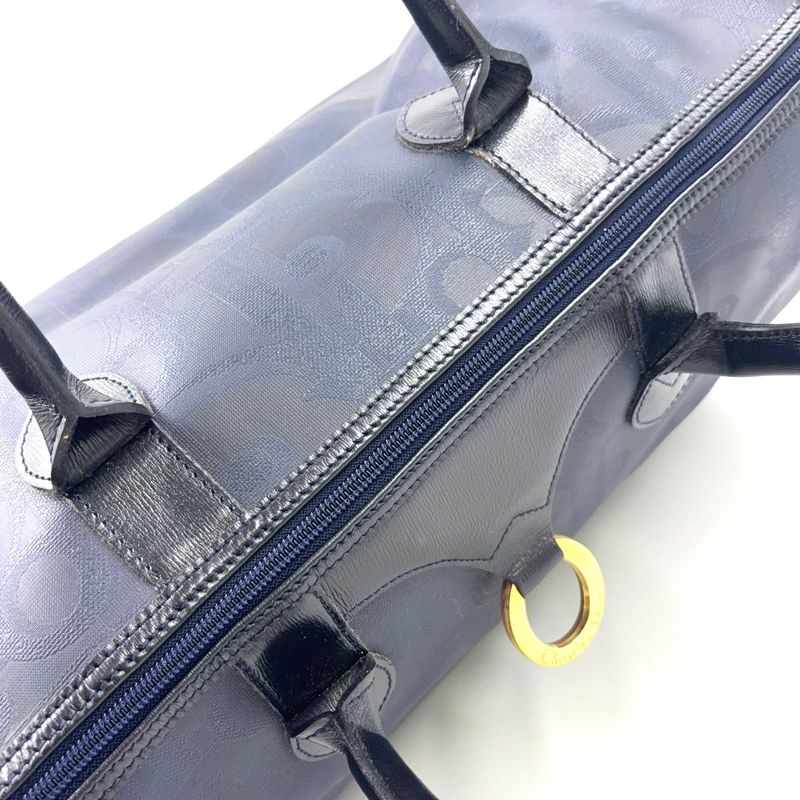 Christian Dior Trotter Leather X PVC Navy X Black Boston Bag Gold