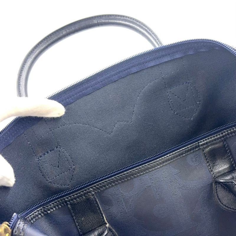 Christian Dior Trotter Leather X PVC Navy X Black Boston Bag Gold
