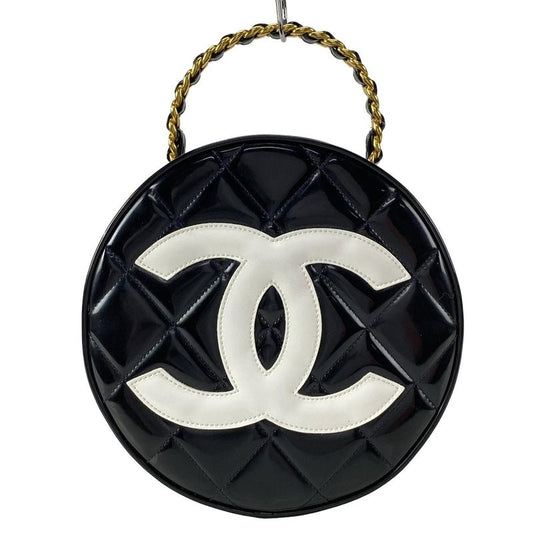 Chanel Handbag Matelasse Black And White Chain Handle Gold Hardware Leather
