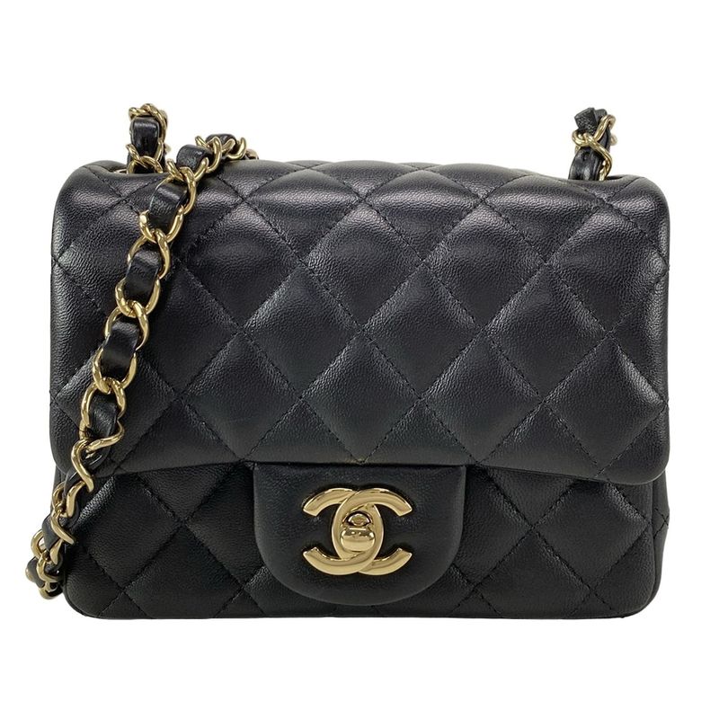 Chanel Shoulder Bag Mini Matelasse A35200 Black Metal Serial Plate Chain
