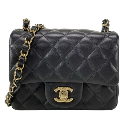 Chanel Shoulder Bag Mini Matelasse A35200 Black Metal Serial Plate Chain