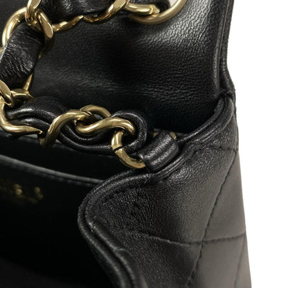 Chanel Shoulder Bag Mini Matelasse A35200 Black Metal Serial Plate Chain