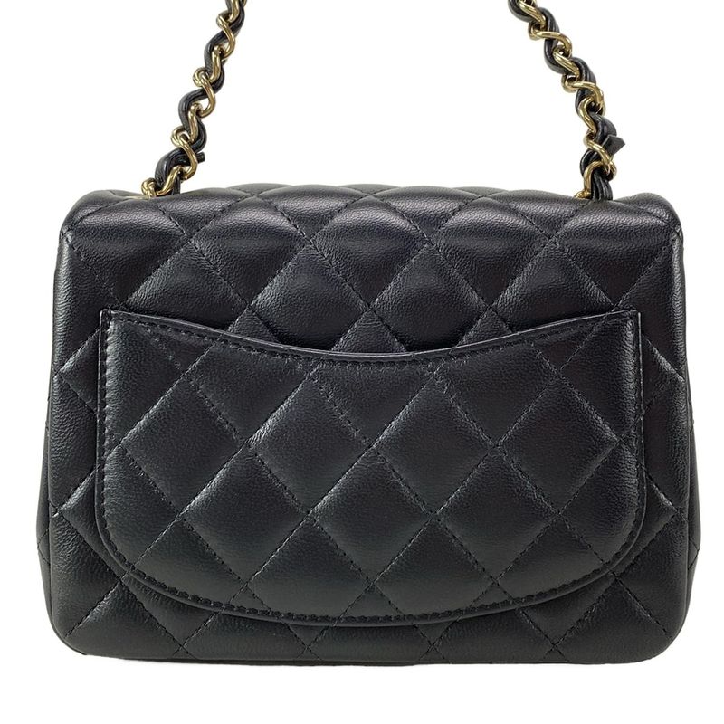 Chanel Shoulder Bag Mini Matelasse A35200 Black Metal Serial Plate Chain