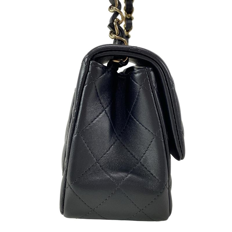 Chanel Shoulder Bag Mini Matelasse A35200 Black Metal Serial Plate Chain