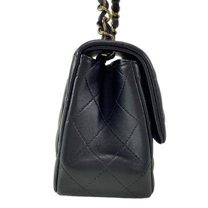 Chanel Shoulder Bag Mini Matelasse A35200 Black Metal Serial Plate Chain