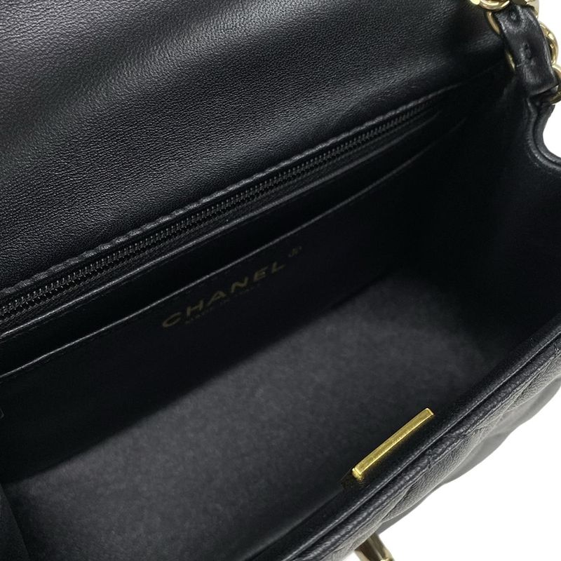 Chanel Shoulder Bag Mini Matelasse A35200 Black Metal Serial Plate Chain