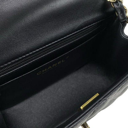 Chanel Shoulder Bag Mini Matelasse A35200 Black Metal Serial Plate Chain