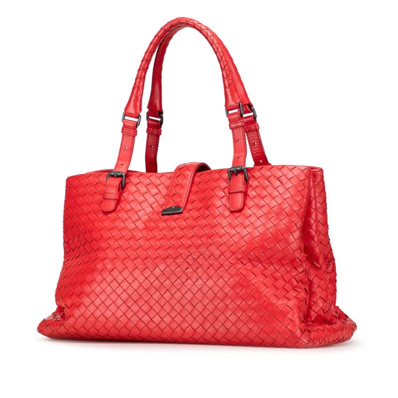 Bottega Veneta Intrecciato Handbag Tote Bag Red Leather Women Bottega Veneta