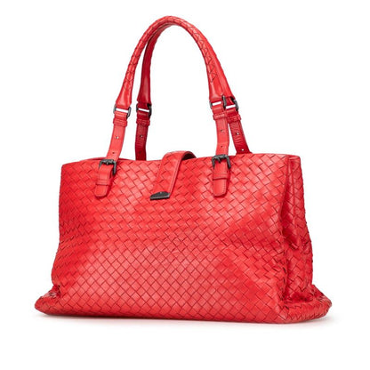 Bottega Veneta Intrecciato Handbag Tote Bag Red Leather Women Bottega Veneta