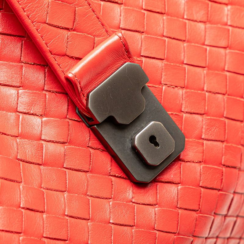 Bottega Veneta Intrecciato Handbag Tote Bag Red Leather Women Bottega Veneta