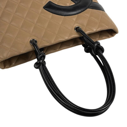 Chanel Cambon Line Medium Tote Bag Coco Mark Handbag Tote Leather Beige Black