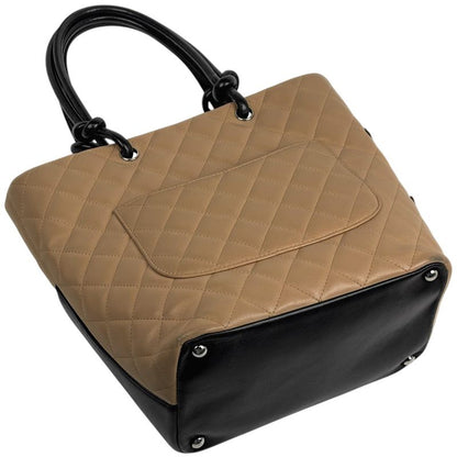 Chanel Cambon Line Medium Tote Bag Coco Mark Handbag Tote Leather Beige Black