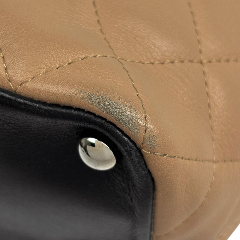 Chanel Cambon Line Medium Tote Bag Coco Mark Handbag Tote Leather Beige Black