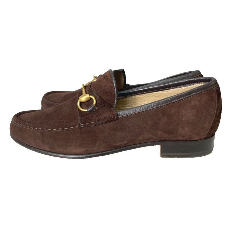 Gucci Horsebit Loafers Slip-on Suede Shoes 110 0009 39.5 E Dark Brown AA