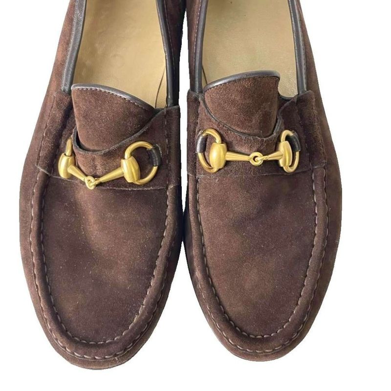 Gucci Horsebit Loafers Slip-on Suede Shoes 110 0009 39.5 E Dark Brown AA